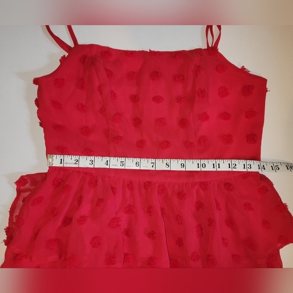 Francescas Blue Rain Gavin Large Clip Dot Red Ruffle Tiered Mini Dress - Picture 8 of 16